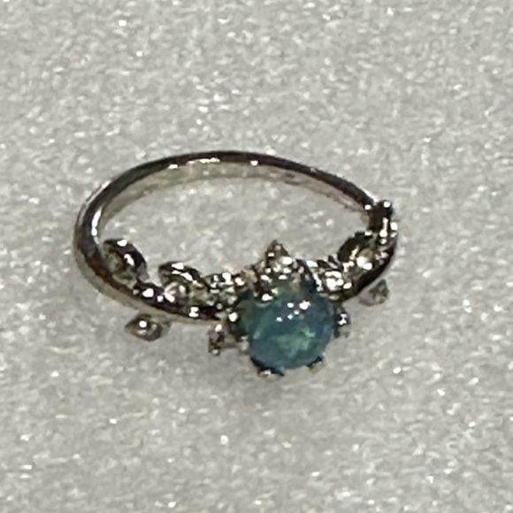 Silver Round Cut Blue Simulated Opal Rings Couple's Day Gift Size6 - Picture 5 of 10